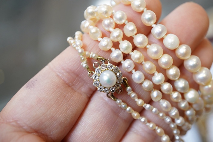 A natural pearl and diamond necklace, early 20th century